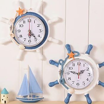 1 buc Casual decor Acasă Mediterană navigatie ceas de perete ceas de ac singură față a Navei ancora cârmaci reloj salon T30
