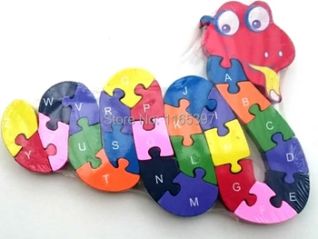 1 buc copii copii puzzle din Lemn animale de vacă, câine, cal, sarpe puzzle cu numere, litere de colorat jucărie de învățământ