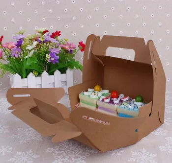 12pcs Ridicata Nou Stil de Hârtie Kraft Favoarea Sac Cupcake Cutii Brioșă Ambalare Cutii de Tort Cutie de Cadou