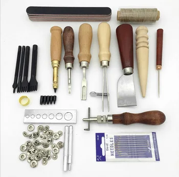 19Pcs Piele Instrumente de Ambarcațiuni Pumn Kit de Cusut Sculptură de Lucru de Cusut Șa Groover DIY Foraj, Slefuire Ac de Cataramă Instrument