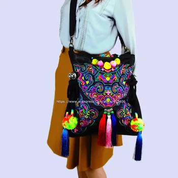 2-utilizarea de Epocă Hmong Tribal de Etnie Thai, Indian Boho geanta de umar messenger geanta hobo tote sac pentru femei broderie , SYS-388B