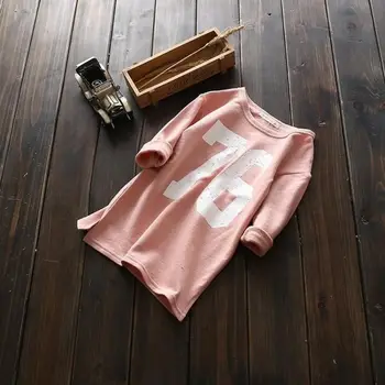 2017 Moda tricou Unisex Copii Lungă tricouri Numărul de Proiectare Fete Noi Primavara cu Maneci Lungi Tricou pentru Fete Haine de Bumbac