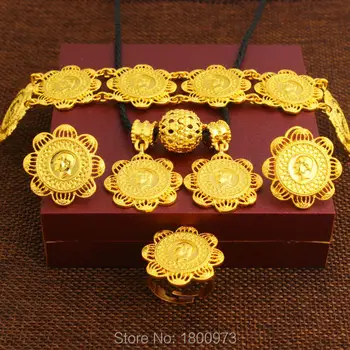 2017 New Sosire Aur Etiopian Monedă Seturi de Bijuterii de Aur de 24K Culoare din Africa Habesha Nunta Nupțial Bijuterii Set