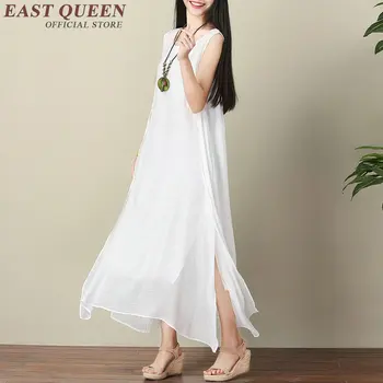 2017 Noi de vara din bumbac maxi rochie fără mâneci China oriental rochii solid alb lung sarafane de vară NN0752 YQ