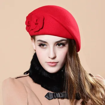 2017 Noua Moda Femei Bereta Pălărie Beanie Pentru Femei Capac de sex Feminin Flori franceză Trilby Lână Moale Stewardesă Pălărie gorras planas