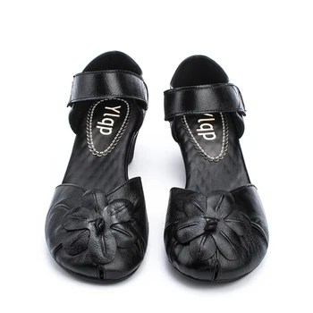 2017 Vara Femei Pantofi din Piele Femei Pompe de Flori lucrate Manual Confortabil Stil Vintage sandale cu Toc femei sandalias