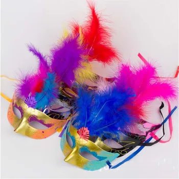 2018 Colorate Puf De Pene Masca Femei Fete Venețian Printesa Bal Mascat Masti Carnaval, Petrecere Decor De Crăciun De Anul Nou