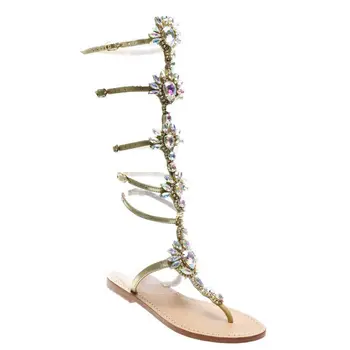 2018 Vară, Design De Lux Femei Sandale Gladiator Cristal De Diamant Plus Dimensiune Flip Flops Stras Genunchi Ridicat Sandalias Mujer
