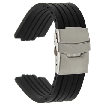 24mm x 11mm Silicon Cauciuc Watchband pentru Oris Aquis Ceas Trupa Convex Curea de Siguranță din Oțel Inoxidabil Catarama brățară Brățară Negru
