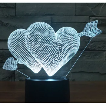 3D LED Lumina de Noapte Cadou de Ziua Îndrăgostiților O Săgeată Prin Inimă cu 7 Culori deschise pentru Decor Acasă Lampa Uimitoare