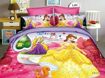 3D Princess Seturi de lenjerie de pat pentru Copii Fete decor dormitor cu un pat twin dimensiune pat cearceafuri pilota plapuma acoperă 3pc Roz galben mov