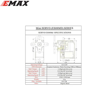 4buc/lot EMAX ES08MD 12g/2.0 kg/08 Sec Metal Mini Digital Servo Disponibil cu FUT JR Plug Pentru TREX 450