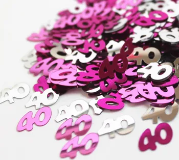50g Fericit vârsta 40-a Aniversare decor de masă kituri de 13mm Roz & Silver Sparkle număr de 40 de Confetti Folie Stropește