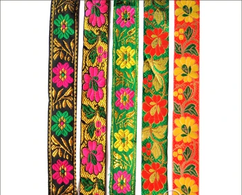6colors frunze Verzi, flori serie Linia de Aur broderie chingi dantela Poliester Jacquard Țesute Panglica DIY Accesorii de Îmbrăcăminte