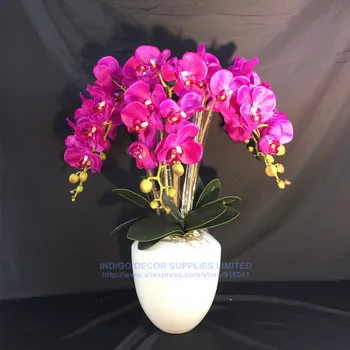 9pcs/Set Flori Aranjament Orhidee Cu Frunze Reale de Atingere de Floare de Masa Petrecere de Nunta de Flori False Decorative Eveniment Transport Gratuit