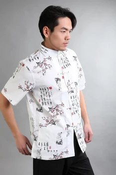 Alb de Bumbac Barbati Kung Fu Scurt Maneca Cămașă Tradițională Chineză Clasic de Îmbrăcăminte Hombre Camisa Marimea M L XL XXL XXXL Mntp24B