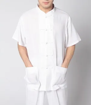 Alb Tradițională Chineză stil Mens Lenjerie de pat din Bumbac Kung fu Tricou Maneci Scurte Hombre Camisa Costum Marimea S M L XL XXL XXXL 2350-7