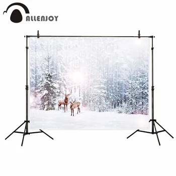 Allenjoy fundal de Iarnă pădure de pin elan zăpadă fundaluri de fotografie, decoratiuni de craciun noi fundaluri foto studio