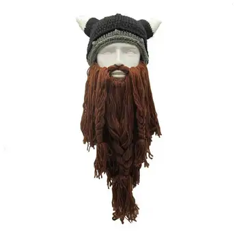 Amuzant Bărbați Vikingii Căciuli Tricot Pălării Barba Corn Bou Handmade Tricotate Pălării de Iarnă pentru Femei Cald Capace Cadou Masca de Partid Cosplay Capac
