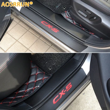 AOSRRUN piele PU fibre de Carbon Auto-styling Pragului de Ușă Scuff Placa Pentru mazda CX-5 CX5 Accesorii Auto