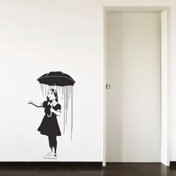 Banksy Umbrela Fata Ploaie Detașabilă Vinil Arta De Perete Autocolant Camera De Zi Dormitor Fata De Camera De Hol Portret Acasă Fereastra Decal B091
