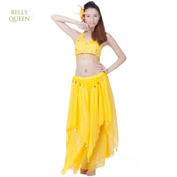 BELLYQUEEN 2 buc/Set 15 Culori de Performanță Etapă de Dans Oriental din Buric Haine Indiene Rochie de Bellydance Rochie de Practică Costume