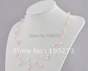 Bijuterii perla AA 4-10MM Alb Reale de apă Dulce Pearl roz și Macadam Colier 17'-20inch Moda Bijuterii Nou Transport Gratuit