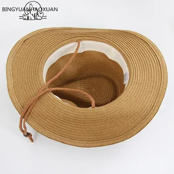 BINGYUANHAOXUAN Panama Pălării de Paie de Vară pe Plajă Mexican Pălărie de Cowboy cu Pălărie Cowgirl Vest de Protecție solară Plajă Pălărie