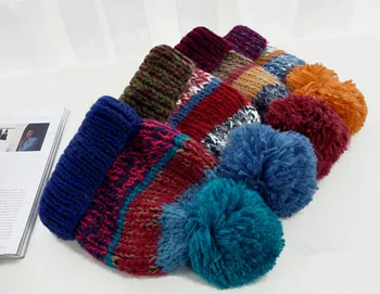 BomHCS Nagymaros Minge Multicolor Drăguț Toamna Iarna Gros Cald Pălărie Tricotate Femei Beanie Cap