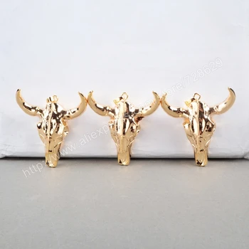 BOROSA 5Pcs/lot Longhorn rășină corn de bovine pandantive, taur bovine pandantive cu plin de Culoare de Aur G0843