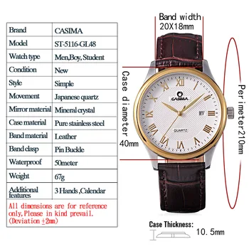 Brand de lux ceasuri de oameni de afaceri clasic Relogio Masculino bărbați cuarț ceas de mână din piele rezistenta la apa CASIMA 5116