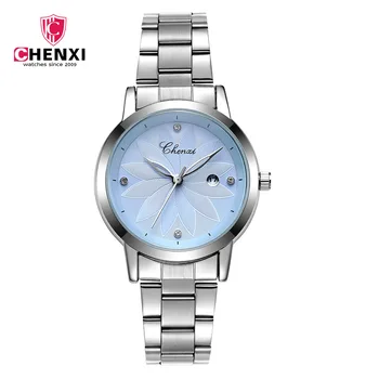 CHENXI Moda Femei Elegante Ceasuri Casual Roz din Oțel Inoxidabil de Argint Stras Minimalism Doamnelor Cuarț Ceas de mână 303L