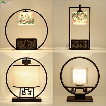 Chineză Retro Rurale Metal E27 Led Masă Lampă Luciu De Ceramică/Sticlă Dormitor Masă Led Lumină Simplă Masă De Iluminat Corpuri De Lumini