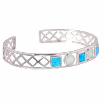 CiNily Creat Albastru Alb Opal Placat cu Argint en-Gros pentru Femei Bijuterii Reglabil Cuff brățară Brățară 7 1/8