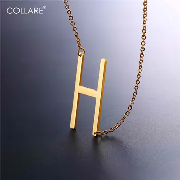 Collare Cravată Colier Litera H De Aur/Negru Din Oțel Inoxidabil De Culoare Alfabet Inițial Moda Bijuterii Colier Statement Femei N010