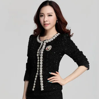 Coreeană Elegant De Toamna Iarna Noi Doamnelor Haina Cu Maneci Lungi Diamante De Lână Jachete Femei, Paltoane Ștrasuri Din Mărgele Cardigan Jaqueta Feminina