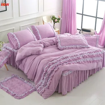 Coreeană set de lenjerie de pat pat albastru set de fusta spălate bumbac plapuma acoperă printesa cuvertură Nunta fata de perna lenjerie de pat textile de casa