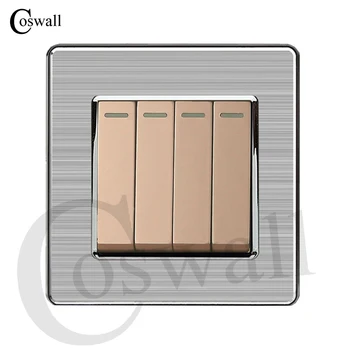 Coswall 4 Banda 2 Mod de Lux intrerupator Push-Buton Comutator de Perete Interruptor din Oțel Inoxidabil Panou AC 110~250V