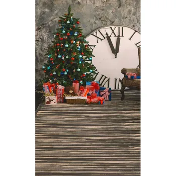 Crăciun fundal pentru fotografii din Lemn, copac xmas cadou cu ceas fundal fotografie șutează de anul nou Personaliza photocall