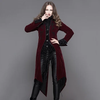 Diavolul Moda Palat Gotic Vânt Femei Jachete Lungi Steampunk Toamna Iarna Mâneci Lungi Rândunicii Haine Black Red Paltoane