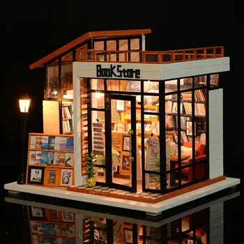 DIY Casa Papusa in Miniatura Păpuși Model de Jucărie din Lemn Mobilier Casa De Boneca Păpuși Case Poppen Cadou de Ziua de nastere Magazin de Carte