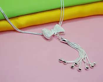 Drăguț feminin farmec bijuterii 925sterling de argint colier pandantiv arc design 46cm șarpe lanț de sex feminin clavicula colier cadou