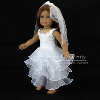 Elegant Rochie de Mireasa Alba Pentru American Girl Doll 18 inch Ddoll Haine
