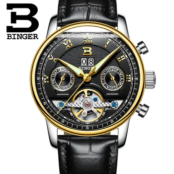 Elveția BINGER bărbați ceas de lux marca Tourbillon functii multiple Mecanic rezistent la apa Ceasuri de mana B-8603M-10