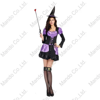 Femeile Adulte Sexy Costum De Vrăjitoare Rochie De Halloween, De Crăciun Violet Rândunicii Costum
