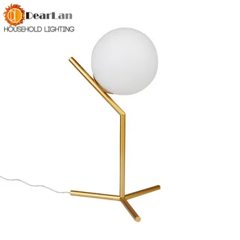Fier Moderne Aur Creative Art Deco Lampă De Masă De Sticlă Lampă De Birou De Studiu/Noptieră Iluminat E27 Lăptos Cu Balonul Rotund Umbra Lampă De Masă