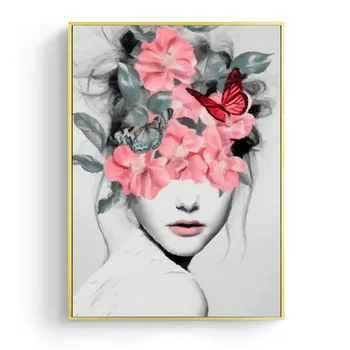 Floare Fată Portret Panza Printuri de Arta de Perete Pictura pe Perete Poza Postere pentru Camera de zi Decor Acasă