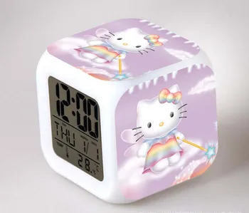 Foarte frumos Pisica Kitty Ceas Deșteptător,Stralucitoare de Culoare LED-uri Schimba Digital Ceas cu Alarmă Pentru Copil Sala Multifuncțională Ceas Deșteptător