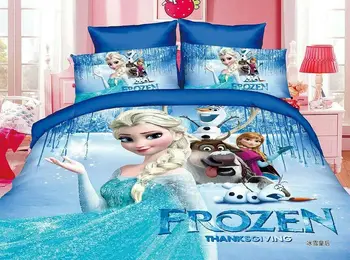 Frozen Elsa, Anna Seturi de lenjerie de pat pentru Copii Fete Copii decor dormitor cu un pat twin dimensiune pat cearceafuri pilota plapuma acoperă 3pc Culoare Albastru