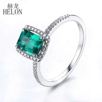 HELON 7x5mm Smarald 1.1 ct Tratat de Smarald Deschide 0.2 ct Diamante Solid 14K Aur Alb de Logodna Inel de Nunta pentru Femei Bijuterii Fine